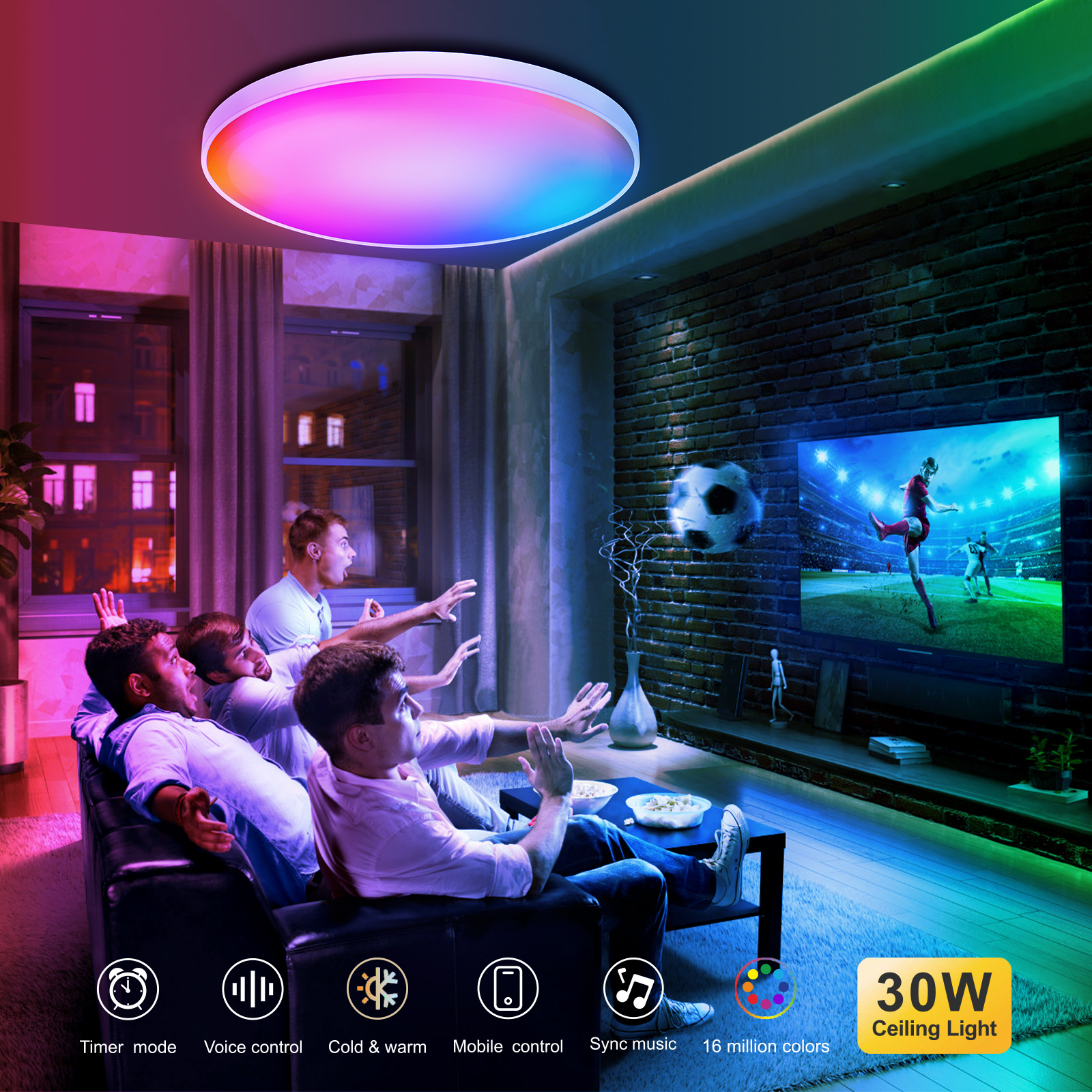 Taipow Alexa LED Lampa Sufitowa, 30W 2200LM Smart Lampy