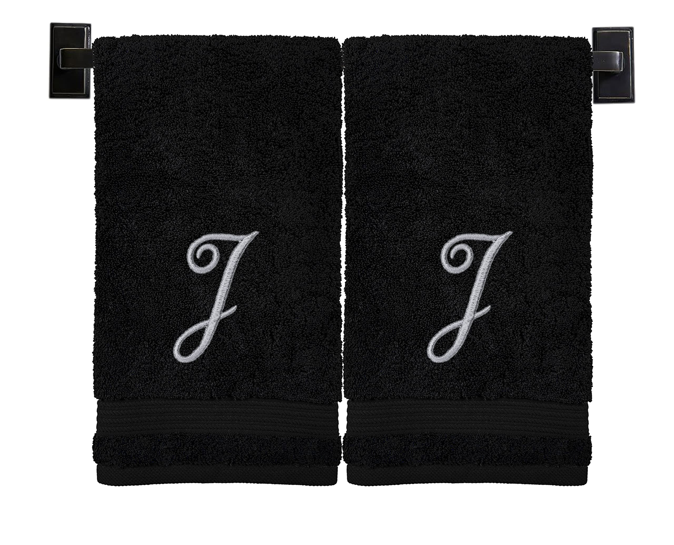 Custom Luxury Towels Black Hand Towels for Bathroom with Monogram | Luxury Cotton Turkish Towels | Embroidered in USA | Set of 2 | Choose Set Color