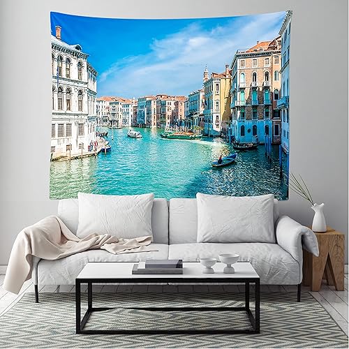 Miniatura 4 de Loccor Tapiz de Venecia Italia con góndola cerca del puente de Rialto en el famoso Gran Canal, tapiz de pared urbano urbano urbano para colgar en la