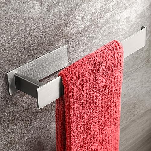 Miniatura 3 de Taozun Toallero adhesivo para toallas de 12 pulgadas, toallero adhesivo para toallero, soporte para toallas de mano junto al fregadero (plateado)