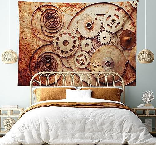 Miniatura 5 de Ambesonne Tapiz vintage, detalles de relojes mecánicos, diseño steampunk, diseño steampunk, para colgar en la pared para dormitorio, sala de estar,