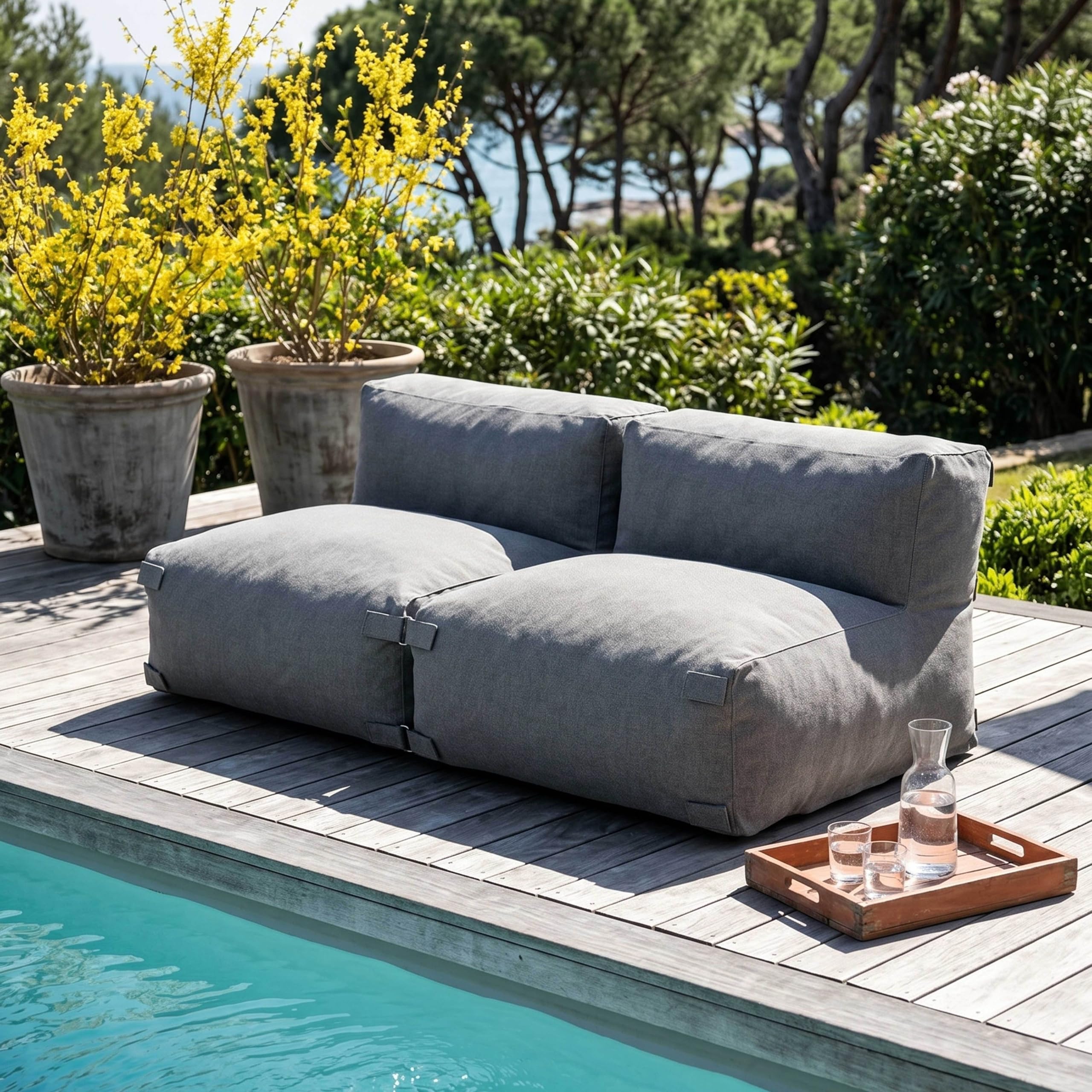 Oviala Salon de Jardin modulable 2 Places Gris - Mixi