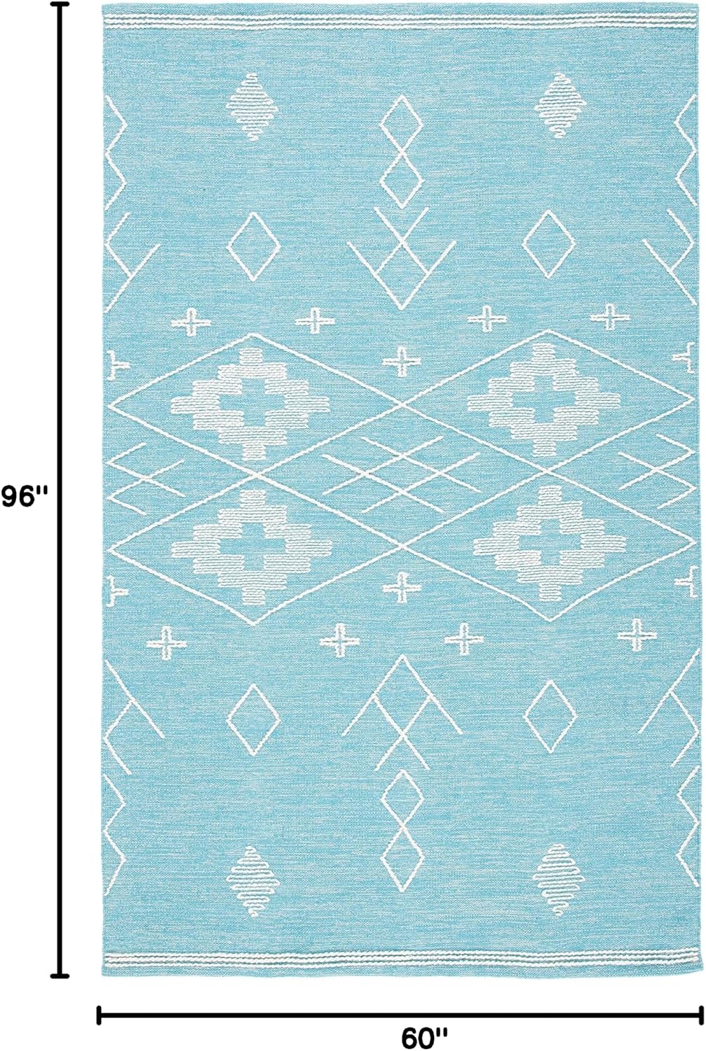 SAFAVIEH Kilim Collection Area Rug - 5' x 8', Teal & Ivory, Handmade Moroccan Boho Rustic Cotton, Ideal for High Traffic Areas in Living Room, Bedroom (KLM851K)