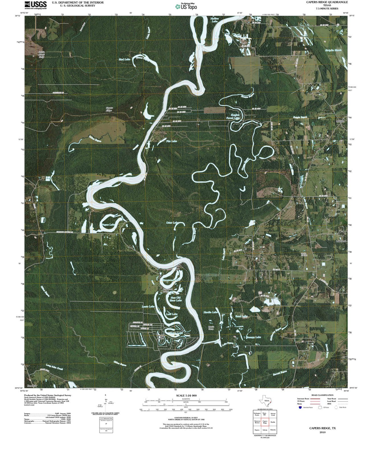 Texas Maps - 2010 Capers Ridge, TX - USGS Historical Topographic Wall Art : 24in x 30in