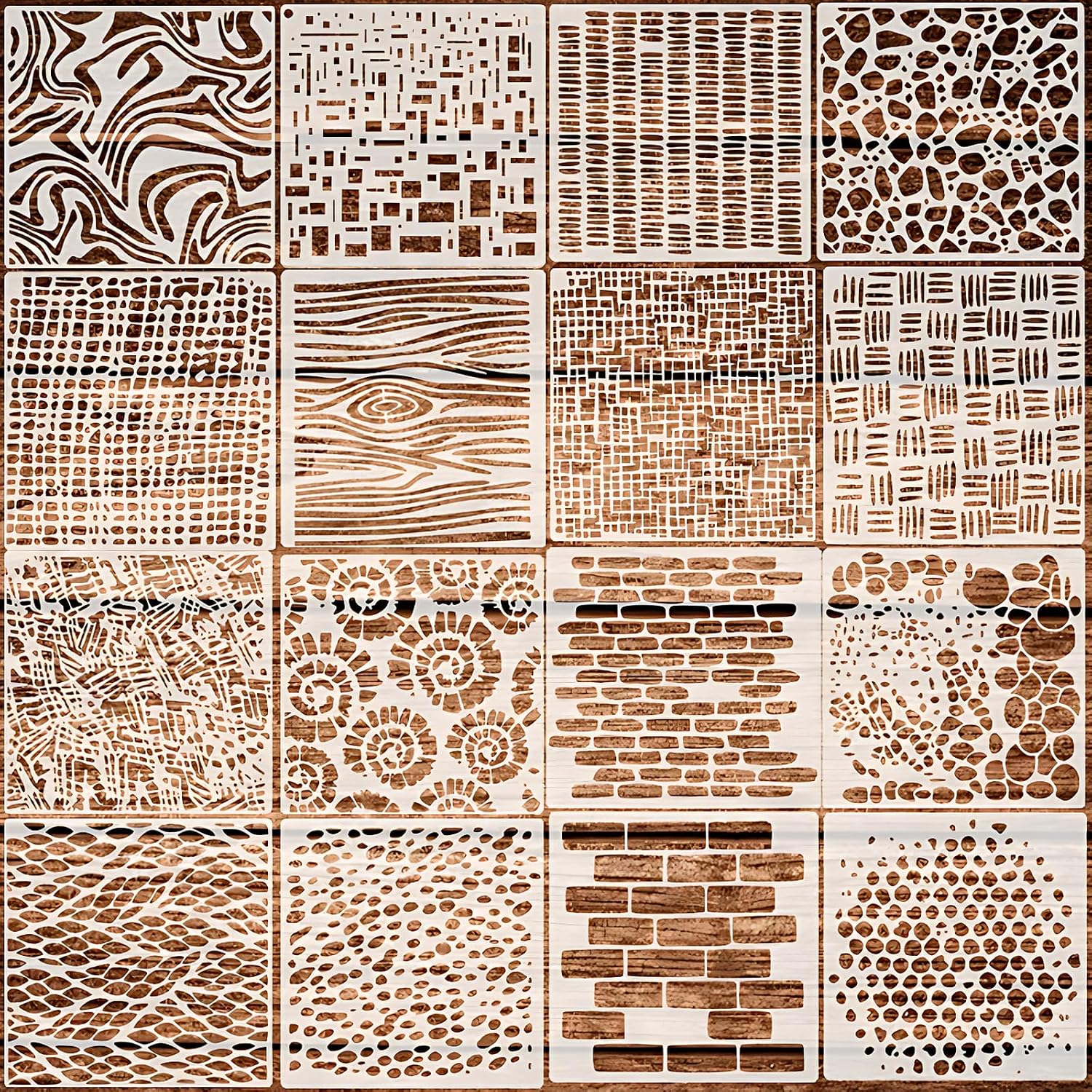 16 Pieces Geometric Stencils for Painting on Wood and Canvas, 6x6 Inch Reusable Plastic Painting Templates, Modern Abstract Geometric Pattern Stencils for Crafts, Wall, and Furniture Decor