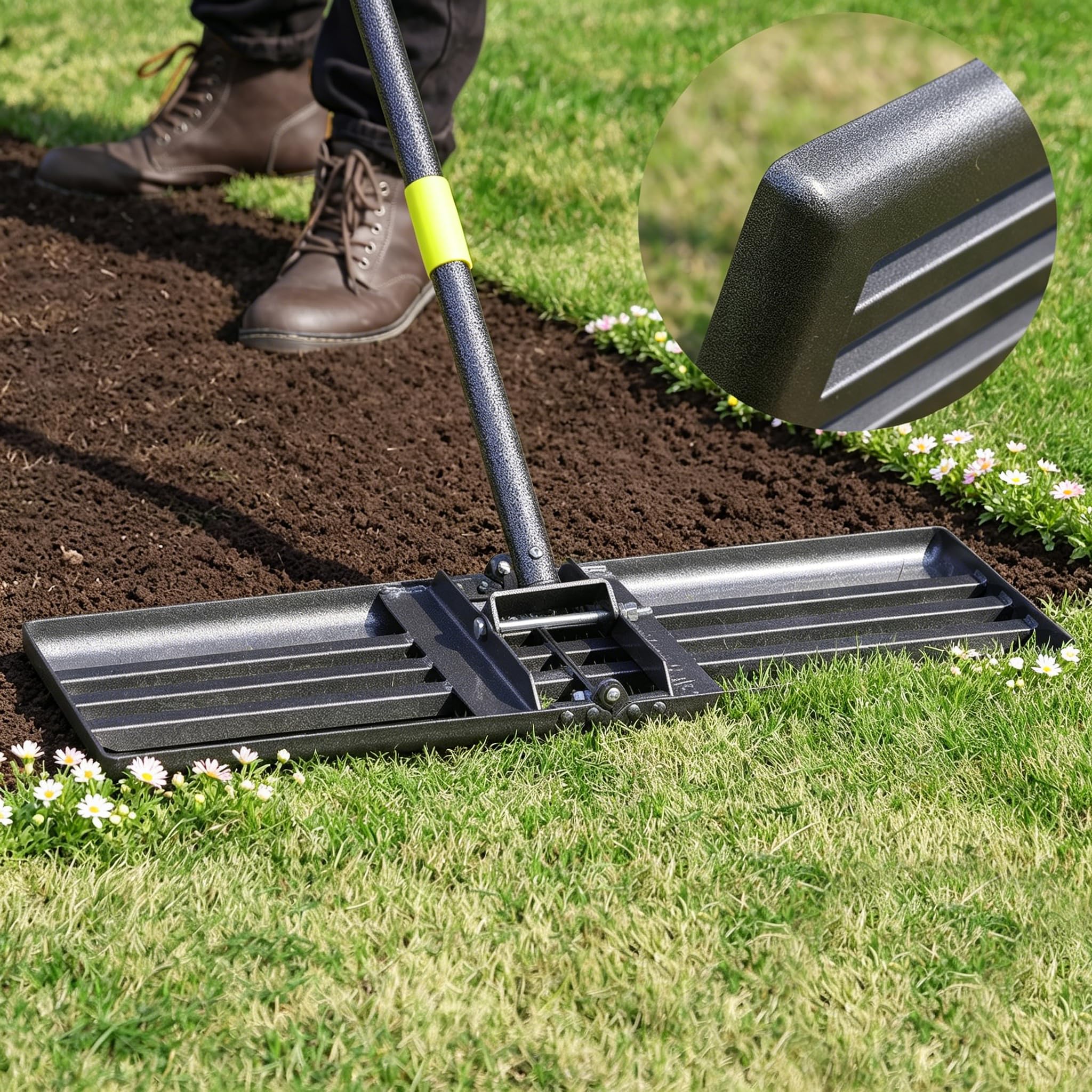 Lawn Leveling Rake, Heavy Duty Levelawn Tool for Garden Level Soil or Dirt Ground Surfaces Easily, 30” x 10” Ground Plate, Steel Handle Length is 65 inch-image-21