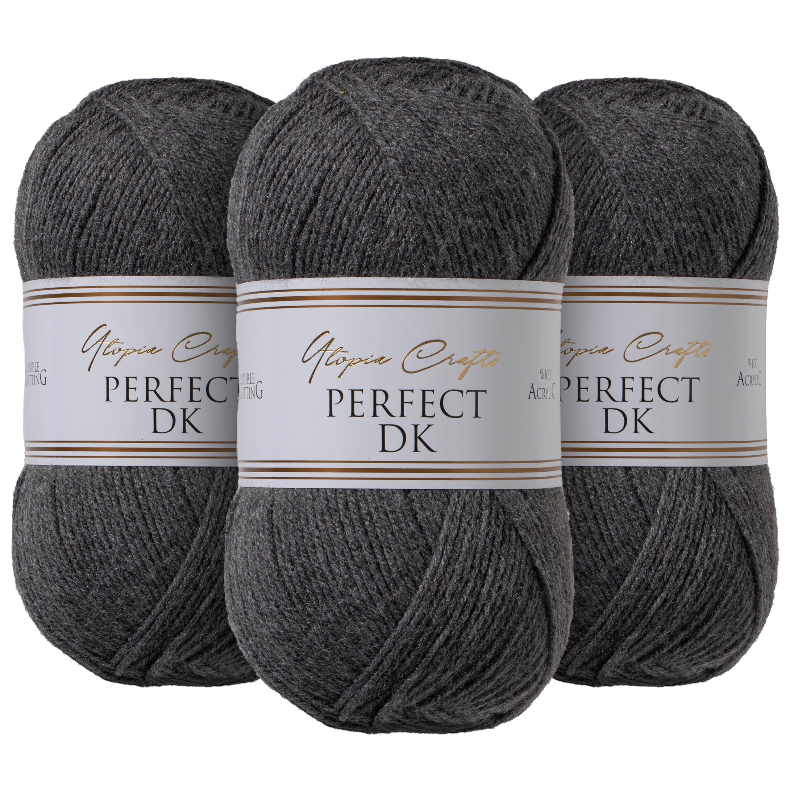 Utopia Crafts DK Double Knitting Yarn 3X 100g (Charcoal Melange)