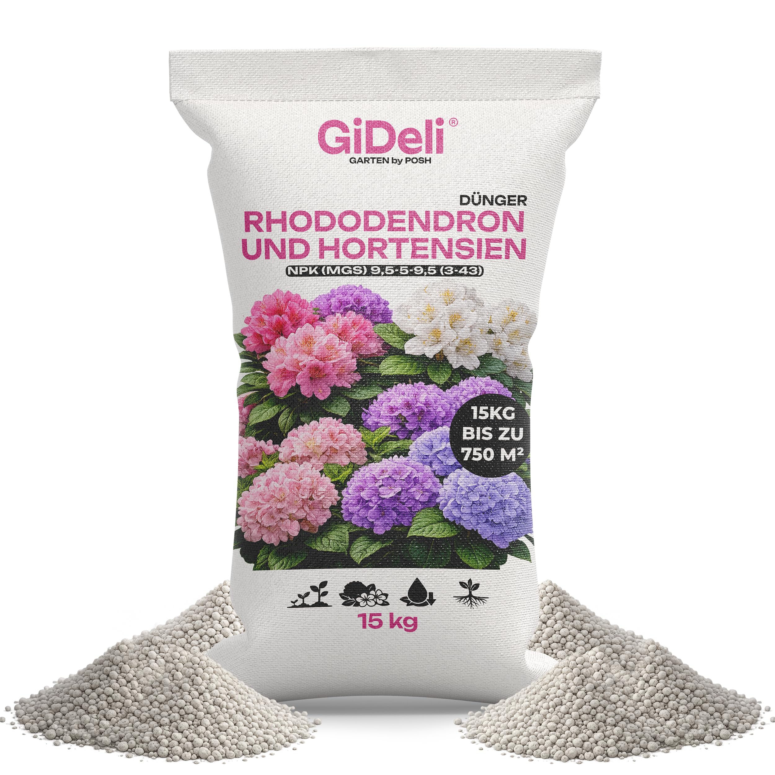 GiDeli Rhododendron Dünger & Hortensiendünger 15 kg Granulat NPK Mg