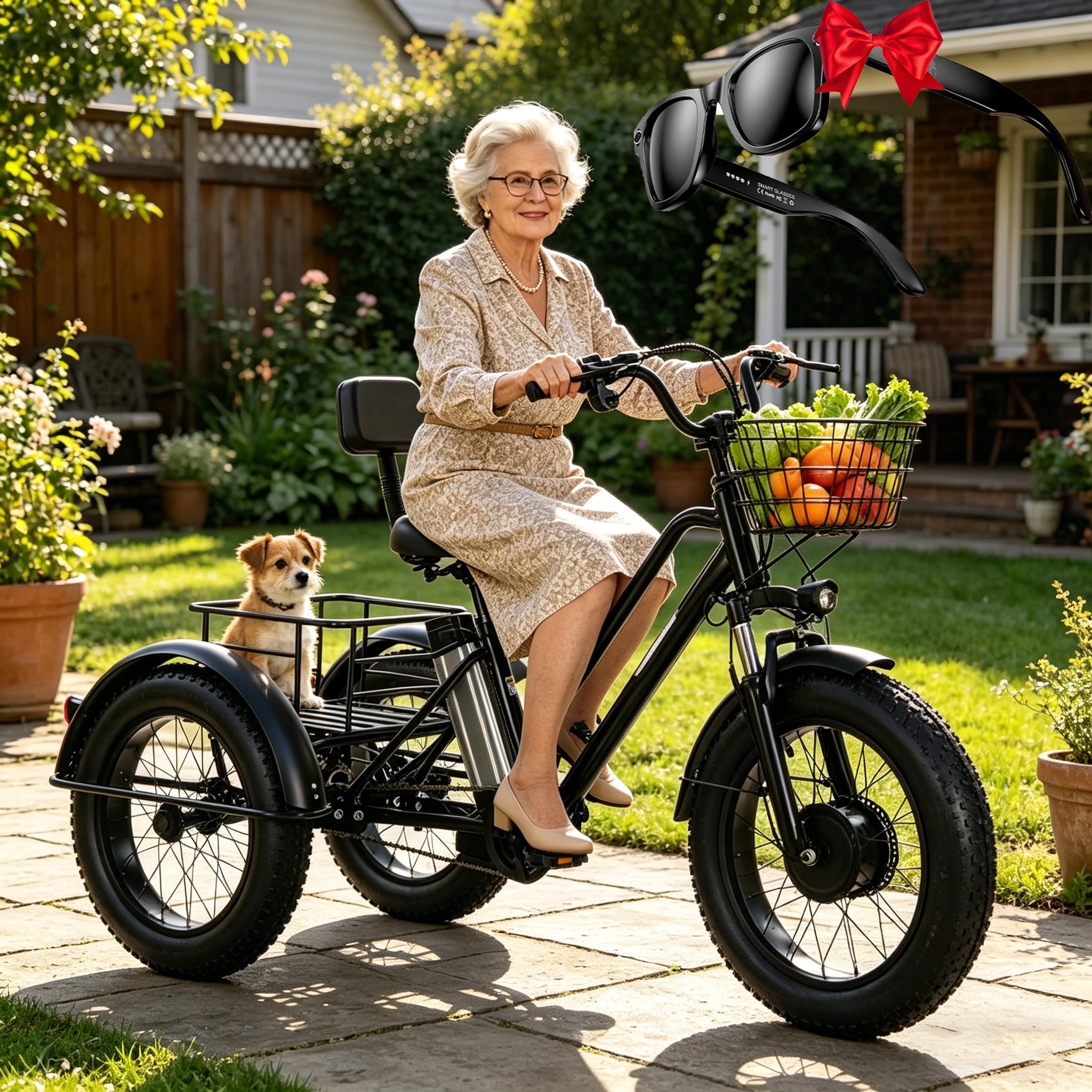 LISTaRSw Electric Tricycle - Load 200kg, 3-Wheel Electric Trike for Adults, Shopping Basket (20''x9''x12''), 20'' Fat Tyres Cargo Ebike, For Shopping, Picnic