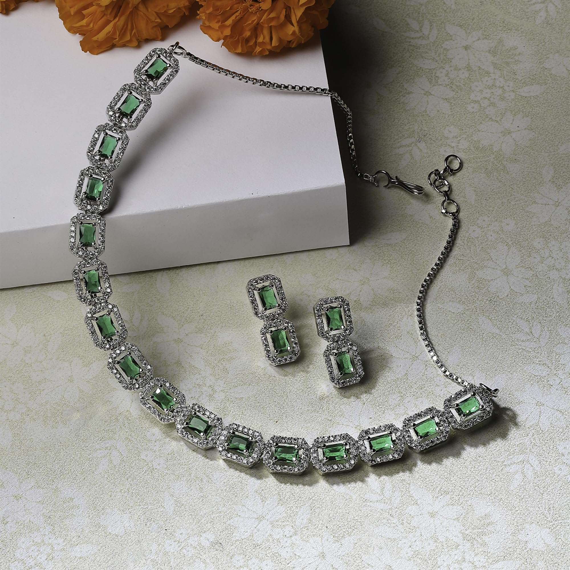 Rhodium-Plated American Diamond Necklace Set
