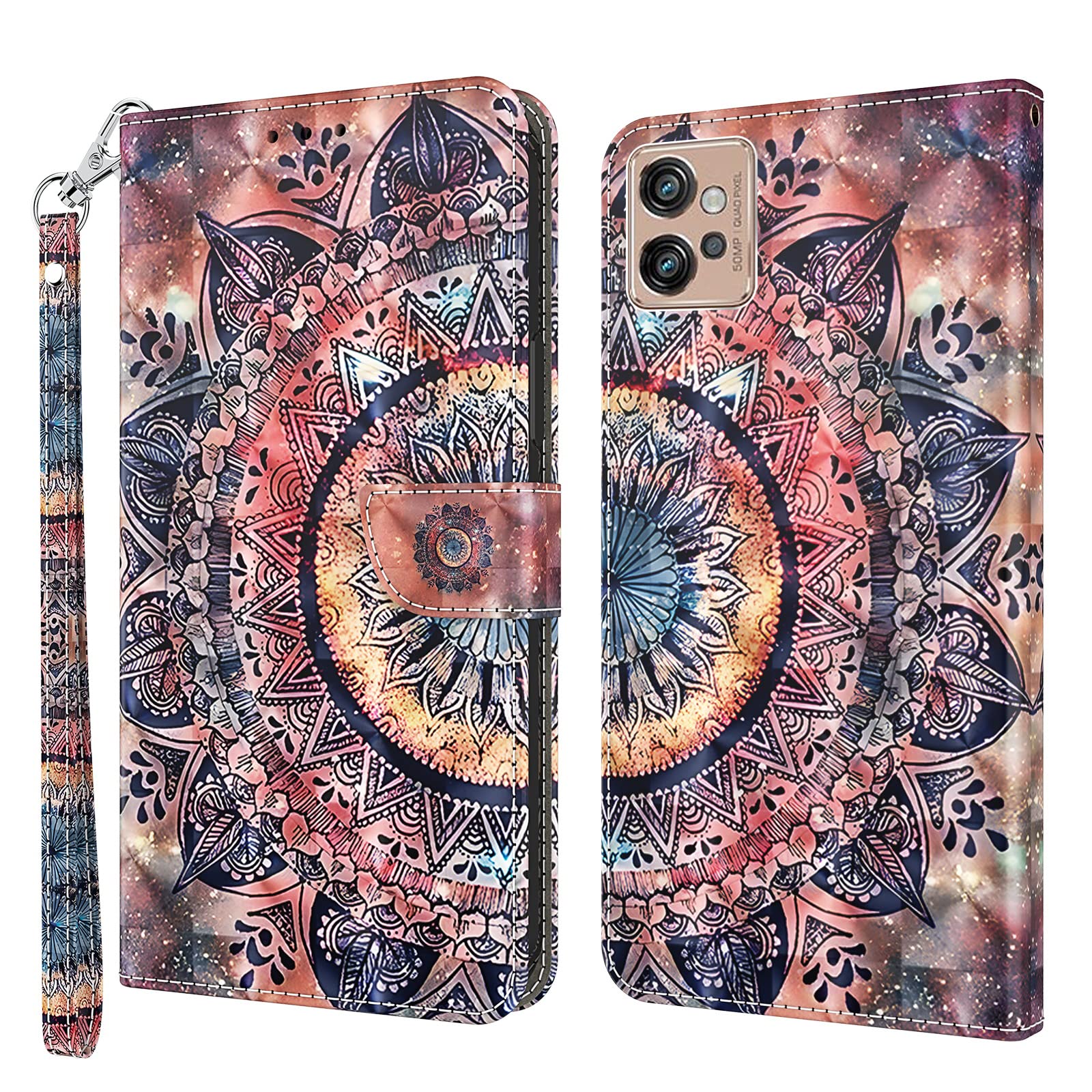 GLANDOTU Cover Motorola Moto G32, Custodia Moto G32 Portafoglio, Cover Libro Moto G32 con [Slot per Schede] [Chiusura Magnetica] Flip Case di PU Pelle Premium Cover - mandala