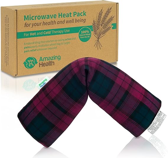 Unscented Microwave wheat bag UK Made Heat Pack NON Scent in Plum Tartan Cotton Gift Box