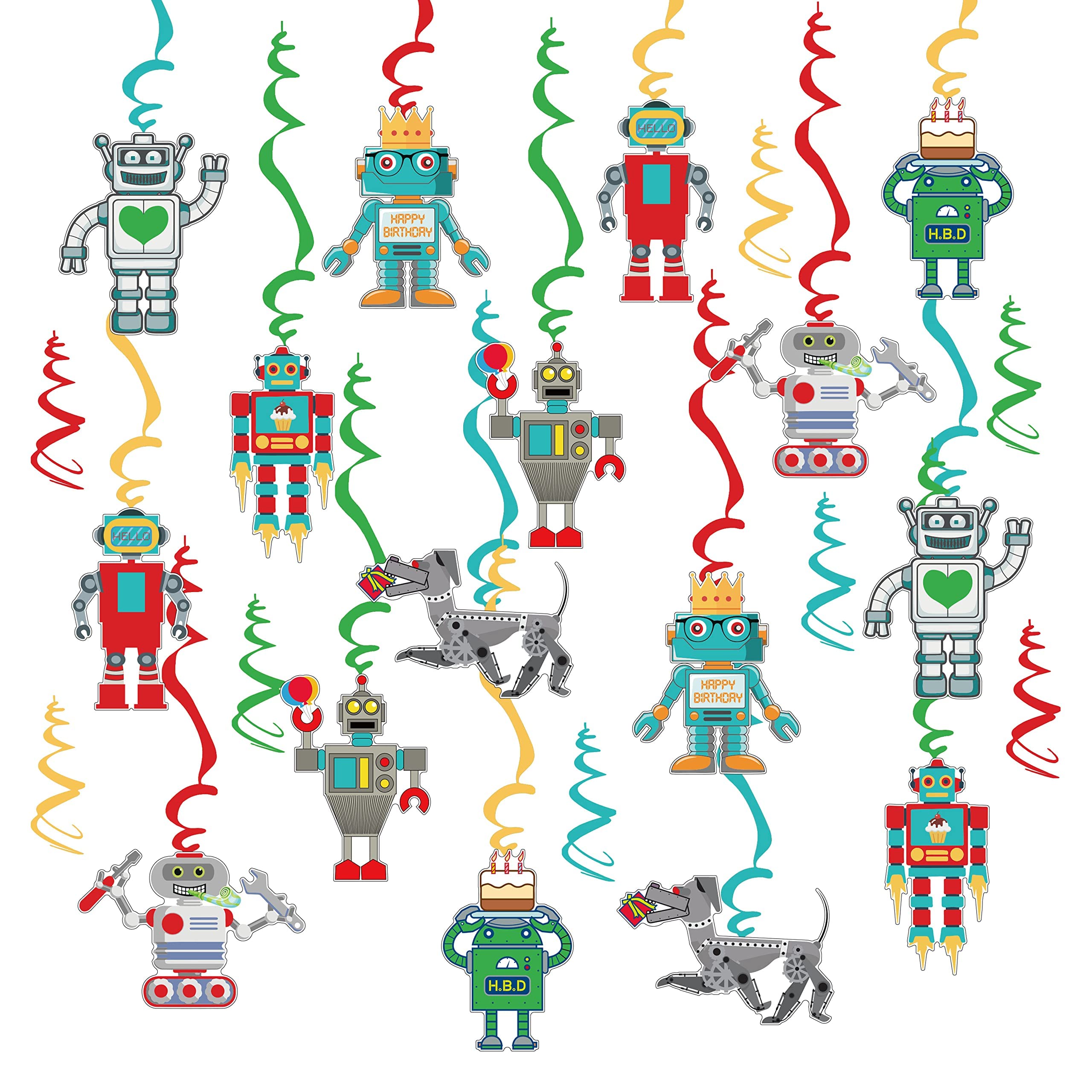 Fun Robot Themed Hanging Swirls Birthday Party Decorations Happy Birthday Gear Up Robots Ceiling Swirls Robot Party Streamers for Tech-Loving Birthday Party Supplies