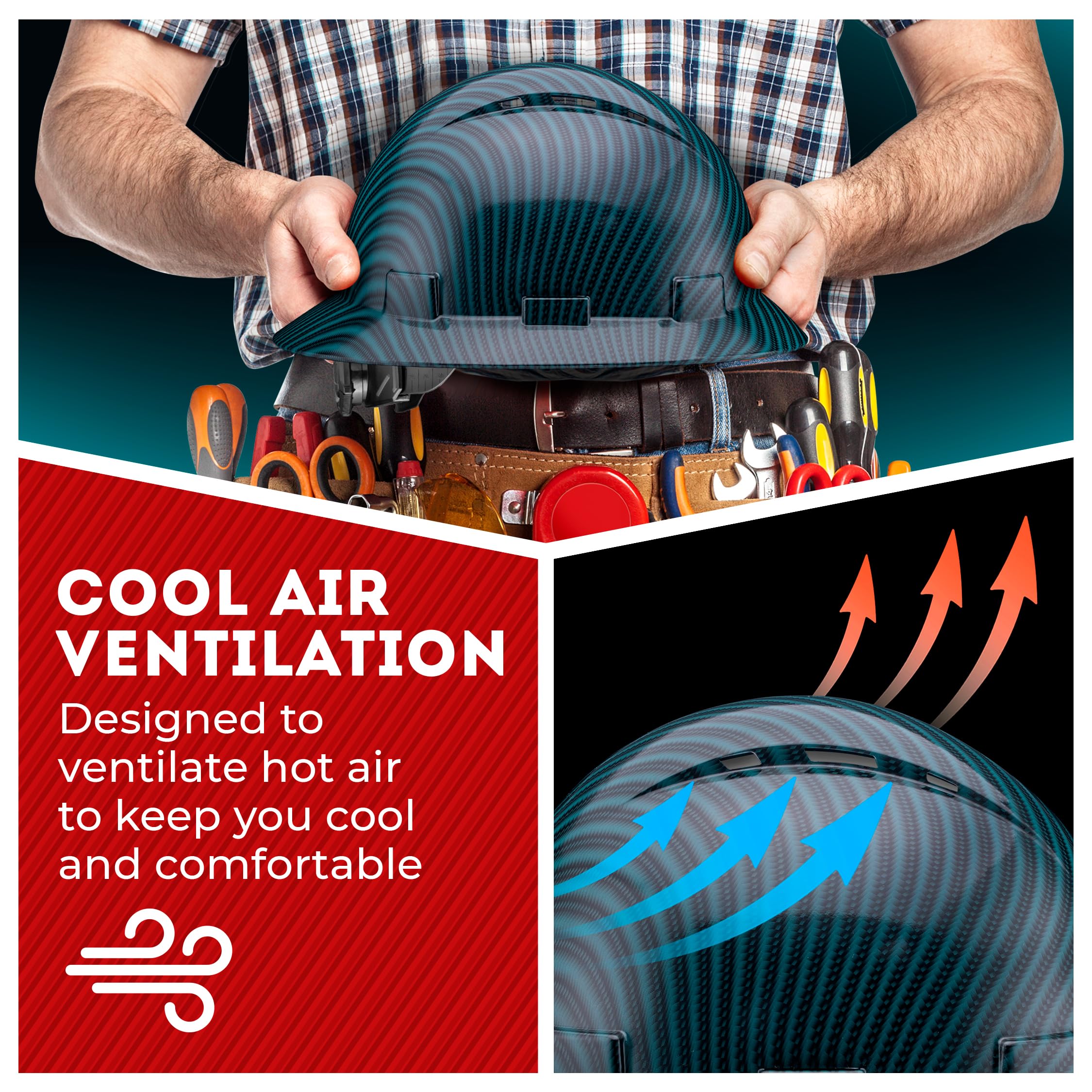 Casque de sécurité OSHA à large bord ventilé en fibre de carbone vert finition brillante avec suspension à 6 points