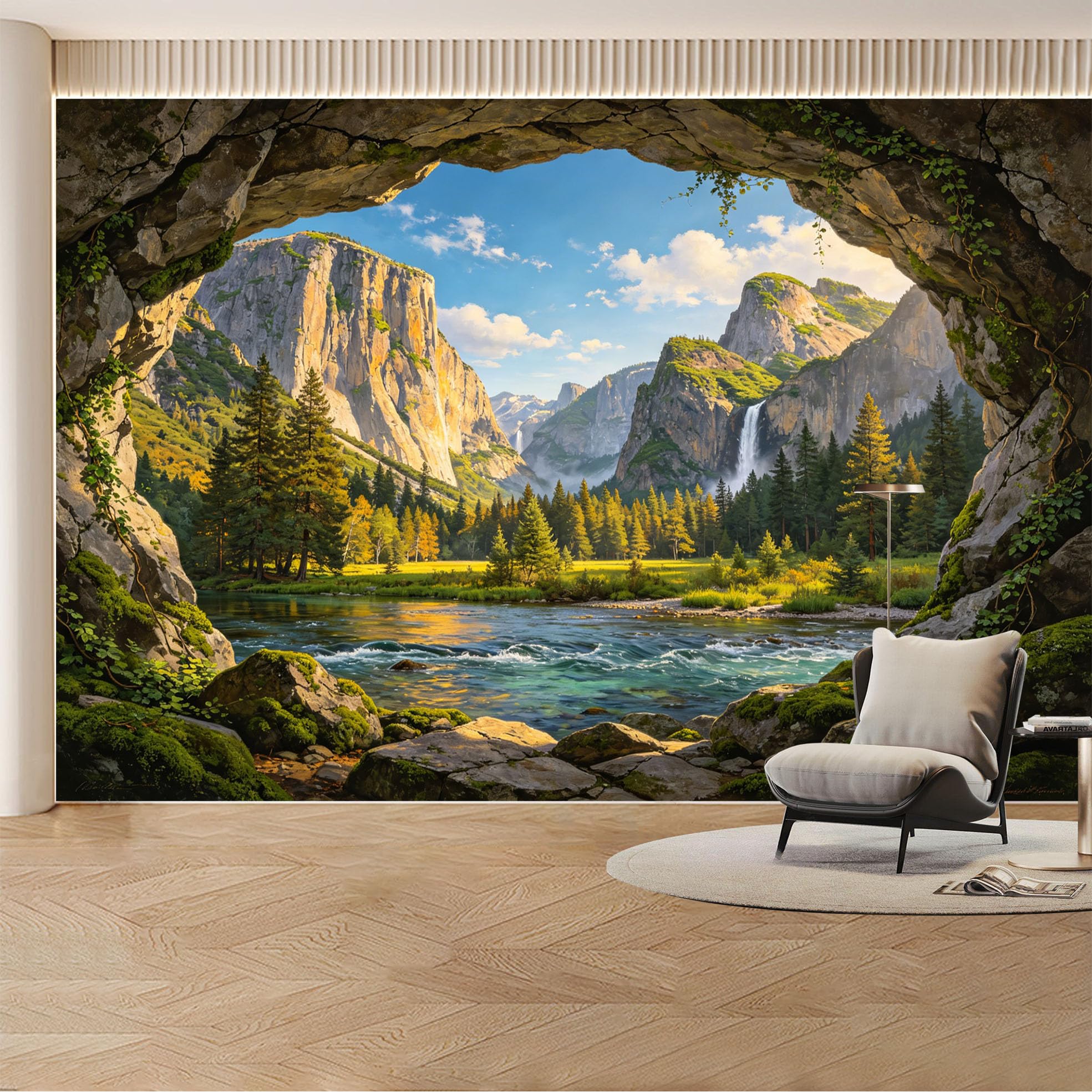 Kayorowalls Bh20260620079 Custom Wall Mural Wallpaper Mountain Waterfall Landscape Nature 3D Effect Wall Decor Scenic Nordic Misty Removable Selfadhesive Large Photo For Living Room， Bedroom， Office