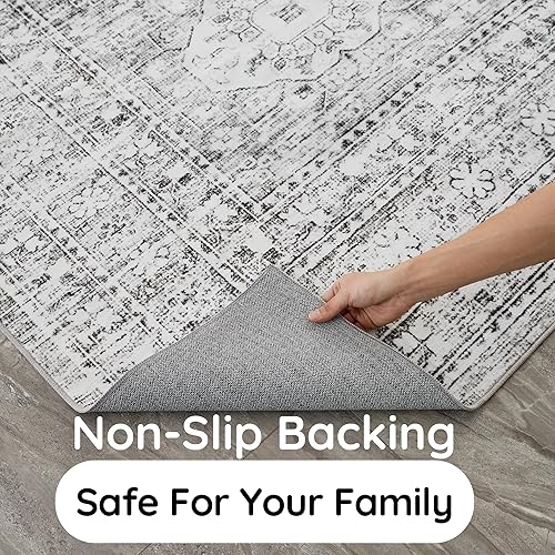 Miniatura 7 de Auemtyn Alfombra de área, lavable de 5 x 7 pies, con respaldo antideslizante, no desprende pelusa, alfombra de medallón vintage para dormitorio,