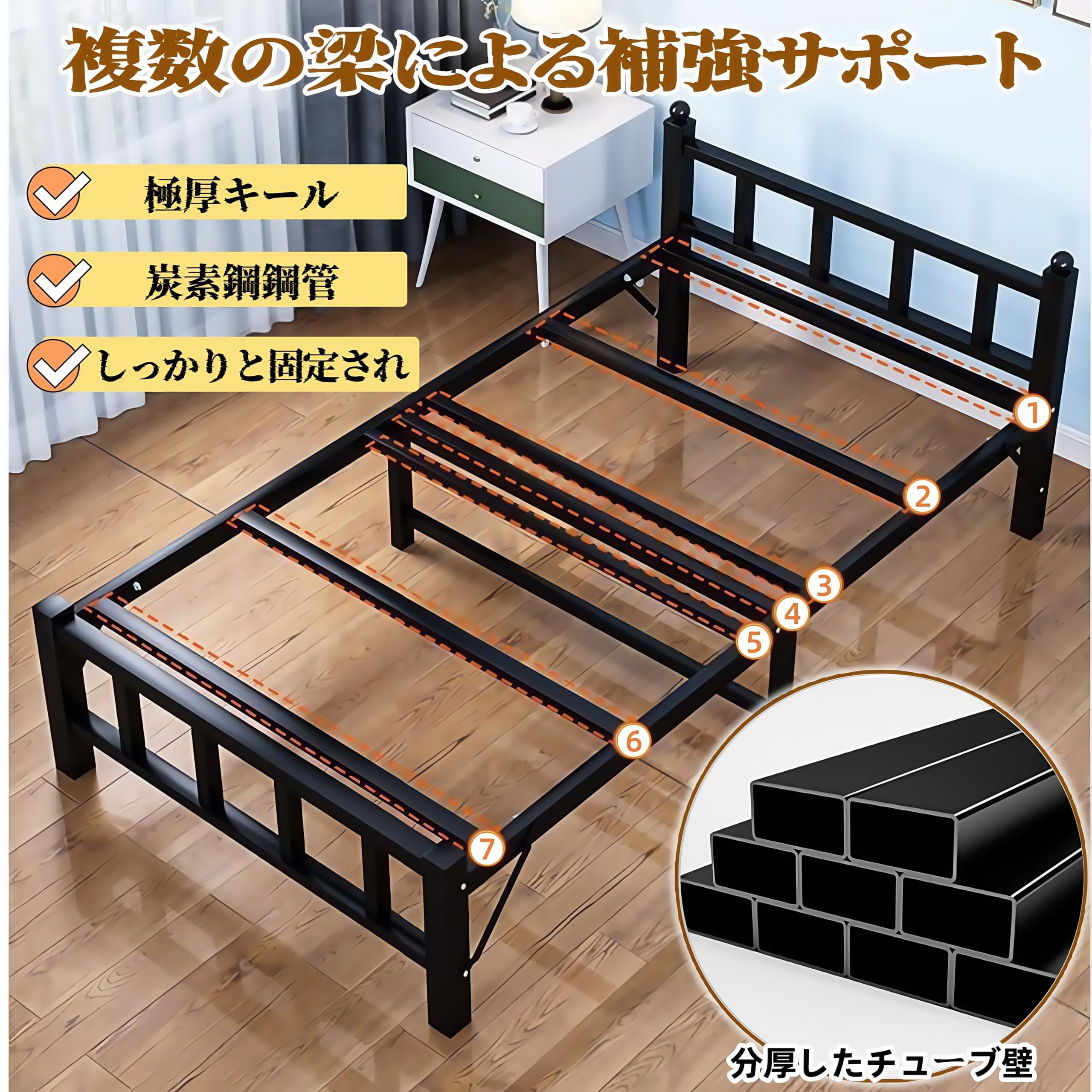 Amazon.co.jp: TUIYIDUO ベッドフレーム シングル 幅70cm 耐荷重