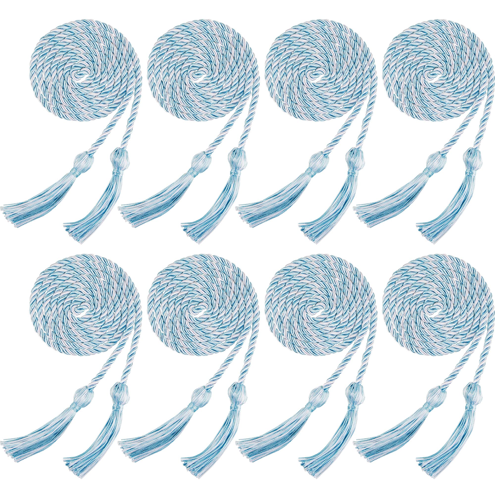 Trounistro 8 Pieces Graduation Cords Yarn Honor Cords with Tassel for College Graduation Students (Sky Blue with White)