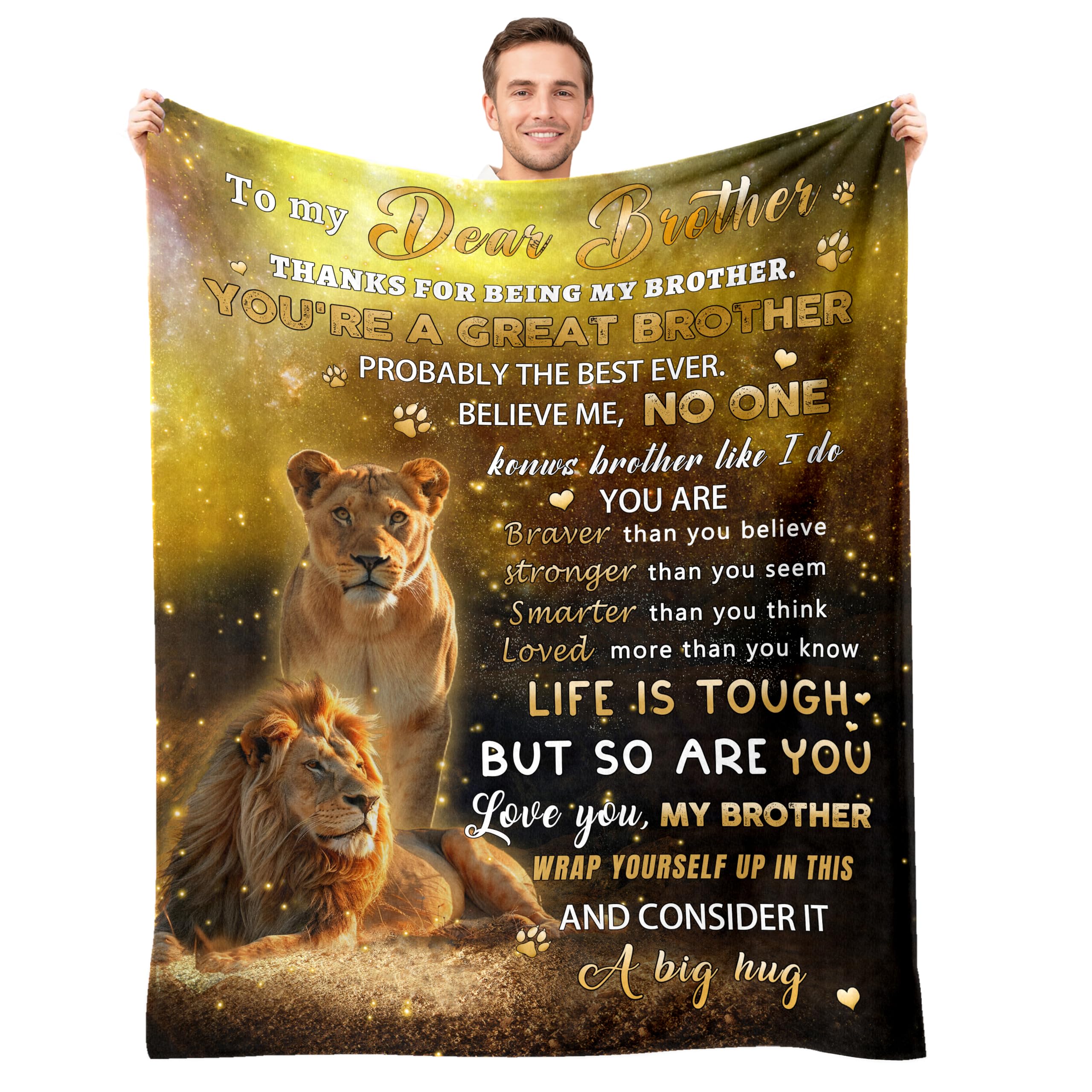 Gifts for Brother from Sister, Big Brothers Birthday Gifts, to My Brother Blanket from Sisters, for Brother Adult Lion Throw Blanket 50"x60"