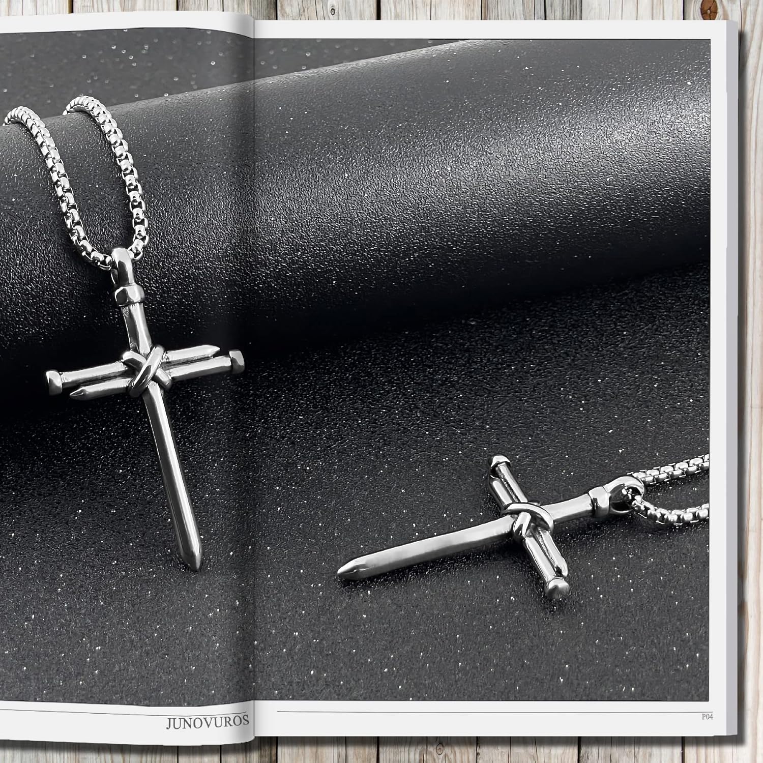 JUNOVUROS Nail Cross Necklace for Men Stainless Steel Religious Retro Nail Cross Pendant Necklace, 18 to 28 Inch Rolo Chain, Silver/Gold/Black - Image 5