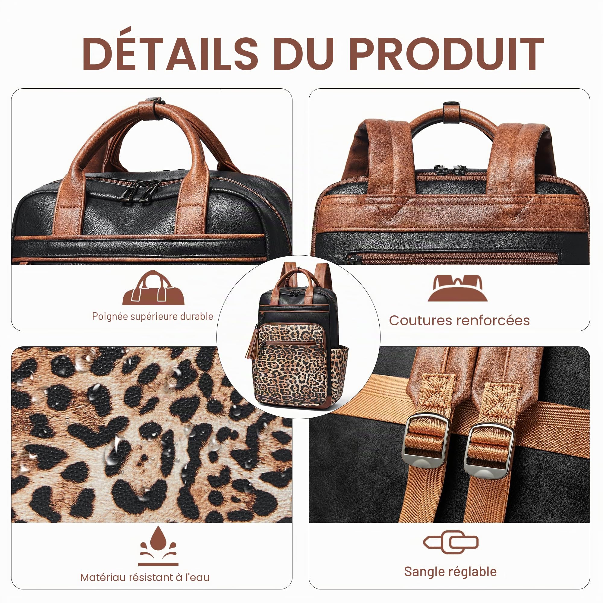 Shrrie Sac à dos ordinateur portable femme 15,6 pouces en cuir