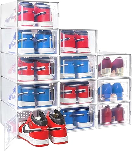 Organizador de zapatos cajas de almacenamiento de zapatos 12 cajas de zapatos de plástico transparente apilable caja de zapatos para armario