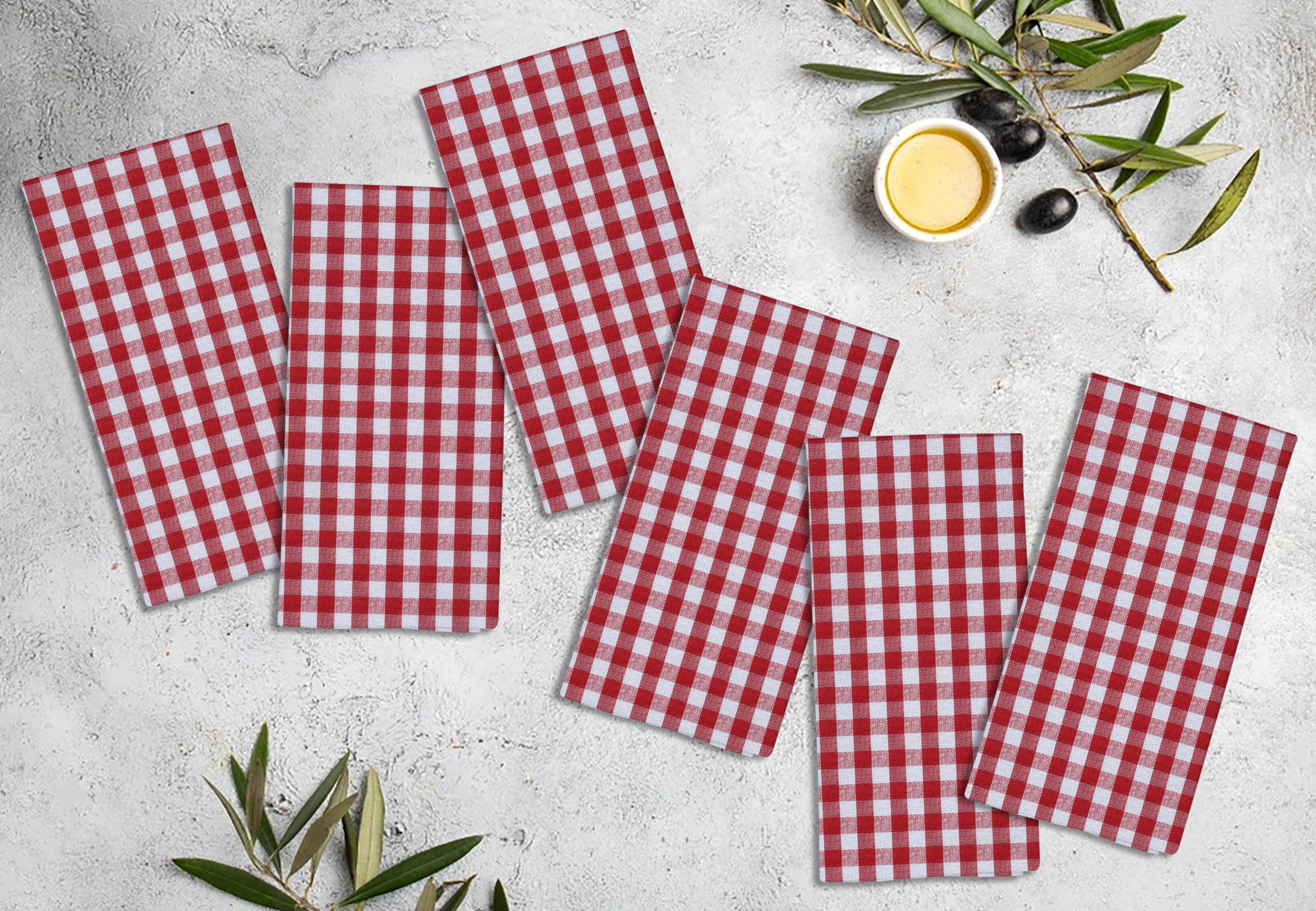 yaweh Kids Lunch Towels, Reusable Cotton Cloth, Set of 6, 18" x18" (Redwhite)-image-0
