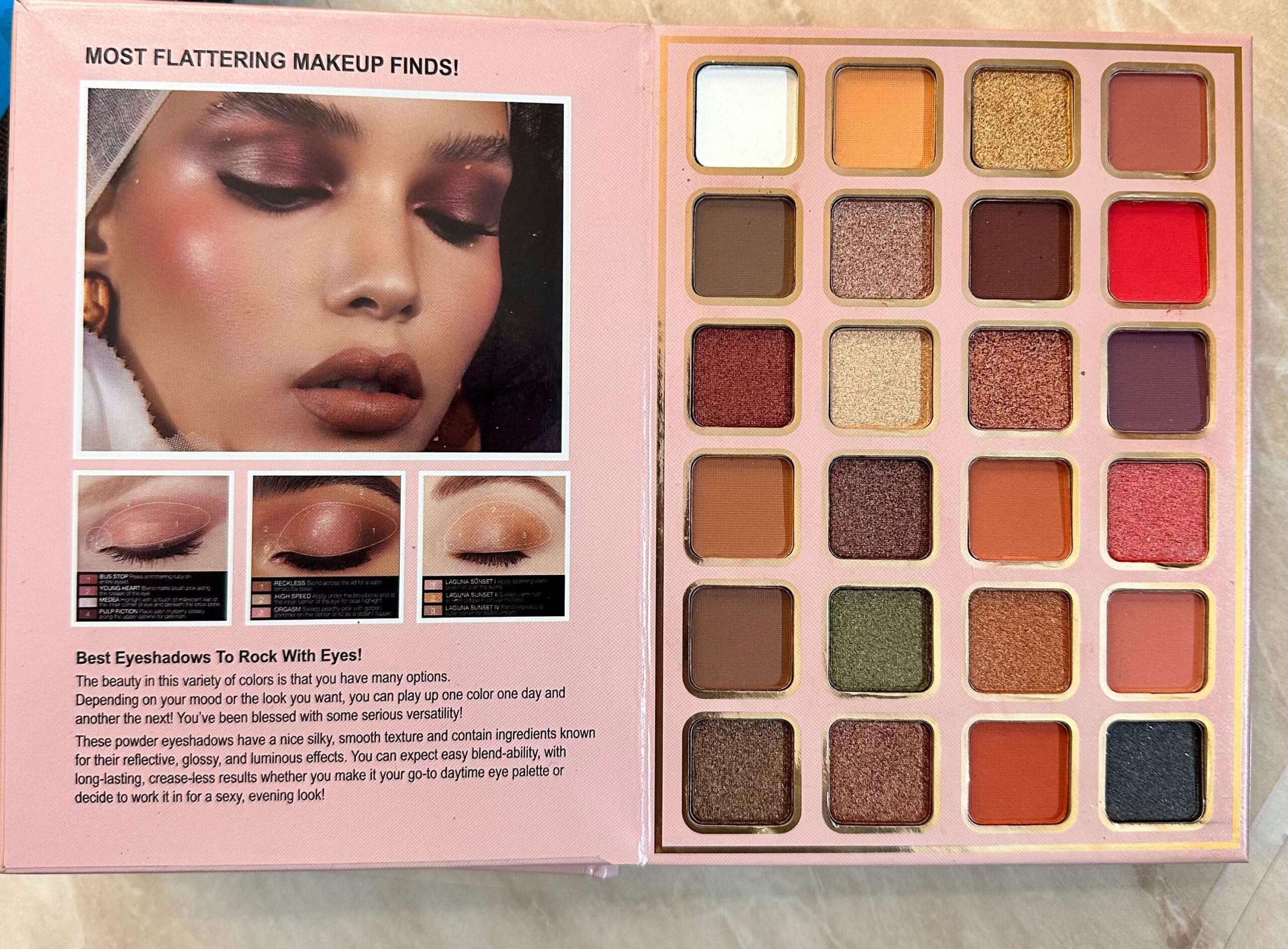 NYLI Professional 5-in-1 Makeup Book Kit | The Ultimate All-in-One Palette with Glitter & Matte Eyeshadows, Highlighter, Blush, Contour, Lip Colors and Eyebrow Enhancers (Multicolor) 2