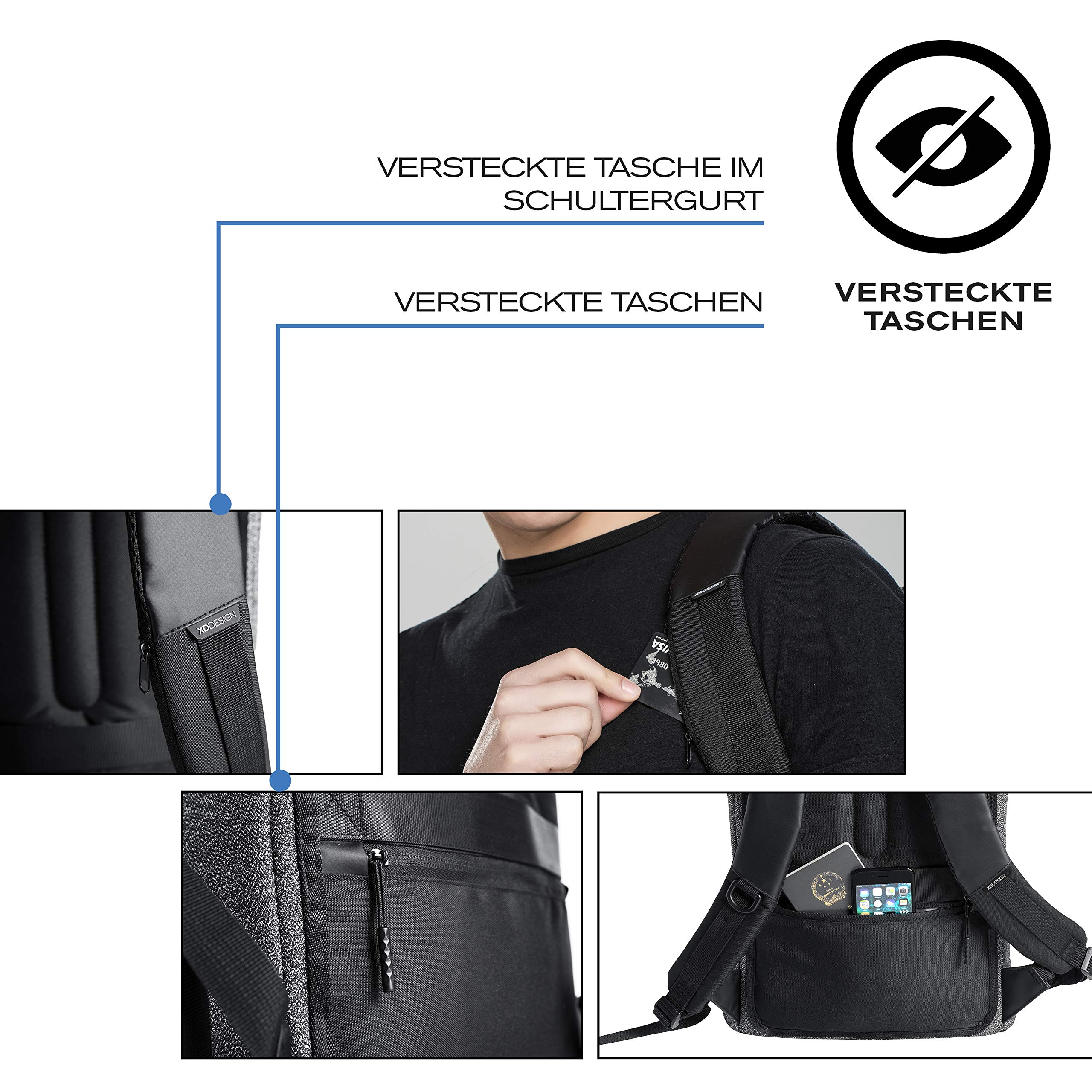 XD Design Urban Lite Anti-Diebstahl Rucksack Schwarz (Unisex Reisetasche)