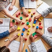 Vista 6 de Deekin 70 piezas de madera geométricas sólidas en 3D, bloques de madera a granel para enseñanza de manipulaciones de aula, bloque de forma primaria