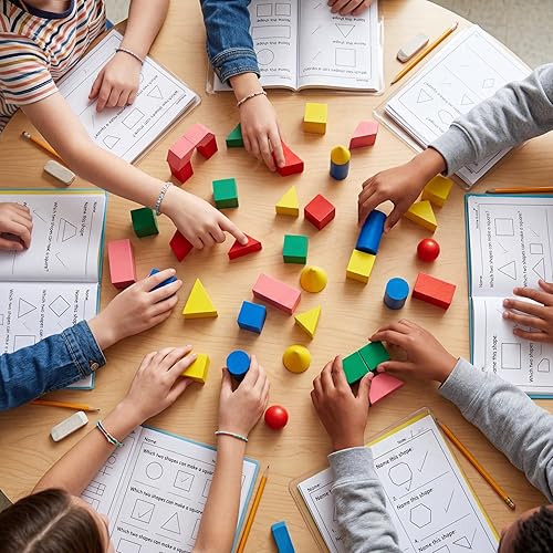 Miniatura 6 de Deekin 70 piezas de madera geométricas sólidas en 3D, bloques de madera a granel para enseñanza de manipulaciones de aula, bloque de forma primaria