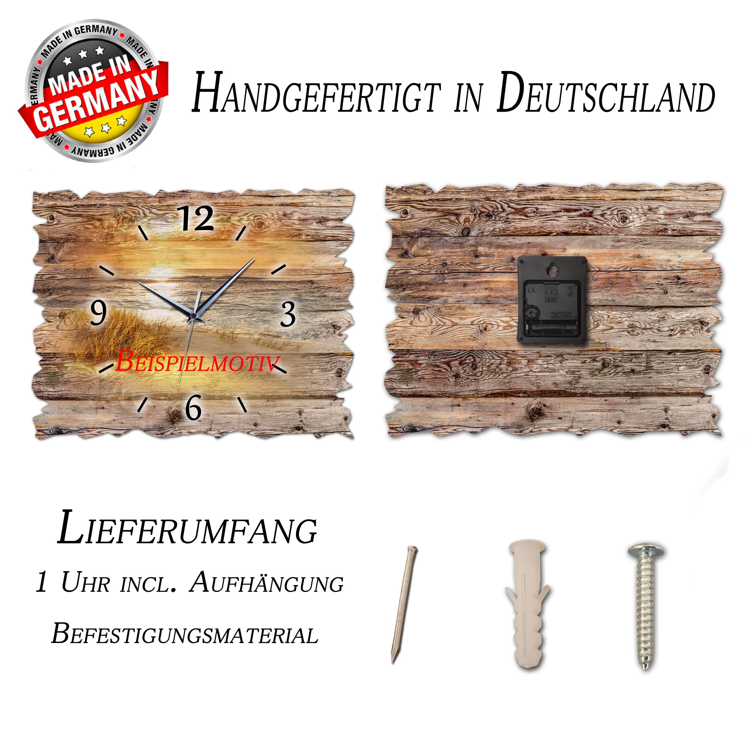 BM Holz Funk Wanduhr Funkwanduhr Funkwanduhren Funkuhr Funkuhren kein Ticken lautlos geräuschlos leise modern ohne Tickgeräusche groß XXL H1e-9990