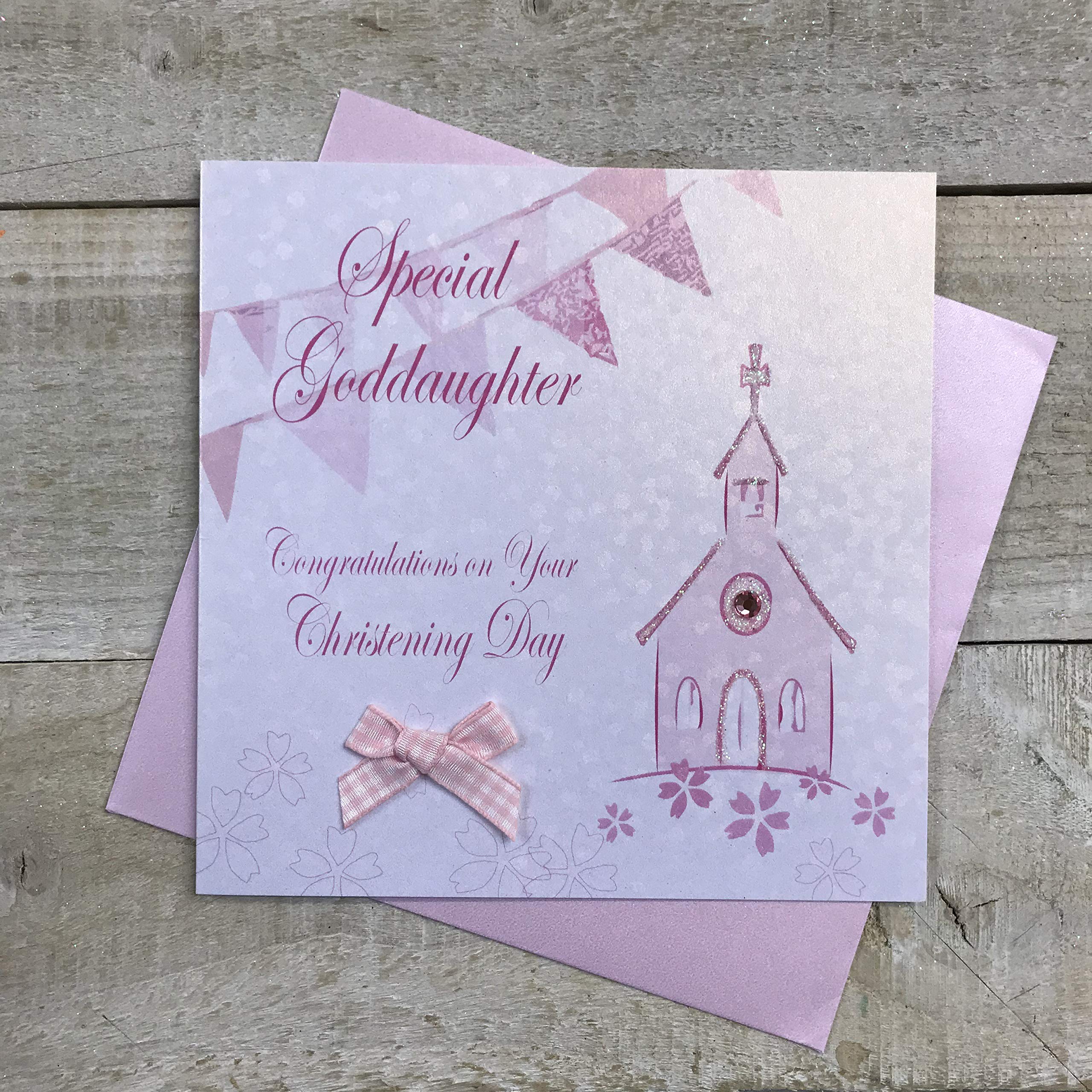 WHITE COTTON CARDS Special Goddaughter Congratulations On Your Christening Day Handmade Card, White, PD61,15cm x 15cm