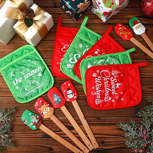 Miniatura 6 de Yaomiao Juego de soportes para ollas de Navidad con espátula de silicona, juego de espátulas de silicona con asas de madera, soportes para ollas