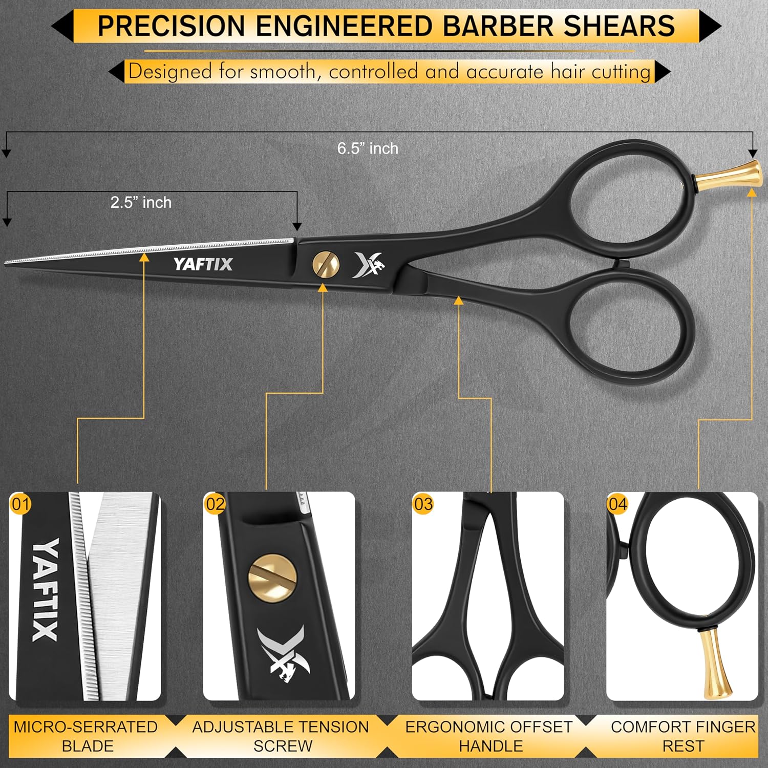 6.5” Matte Black Luxury Hair Scissors – Ultra-Sharp High Carbon Steel Barber Shears for Men, Women & Kids – Gift-Boxed with Leather Pouch – Precision Cutting for Salon & Home