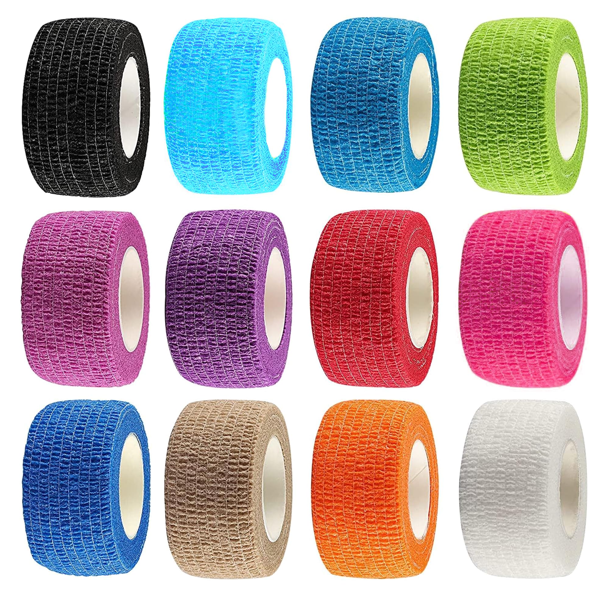 Selbstklebender Verband, 12 Rollen Selbsthaftende Bandage, Verband Selbstklebend Fingerpflaster Selbsthaftend Elastische Haftbandage Fixierbinde Selbstklebend für Erste Hilfe Finger(2,5cmx4,5m)