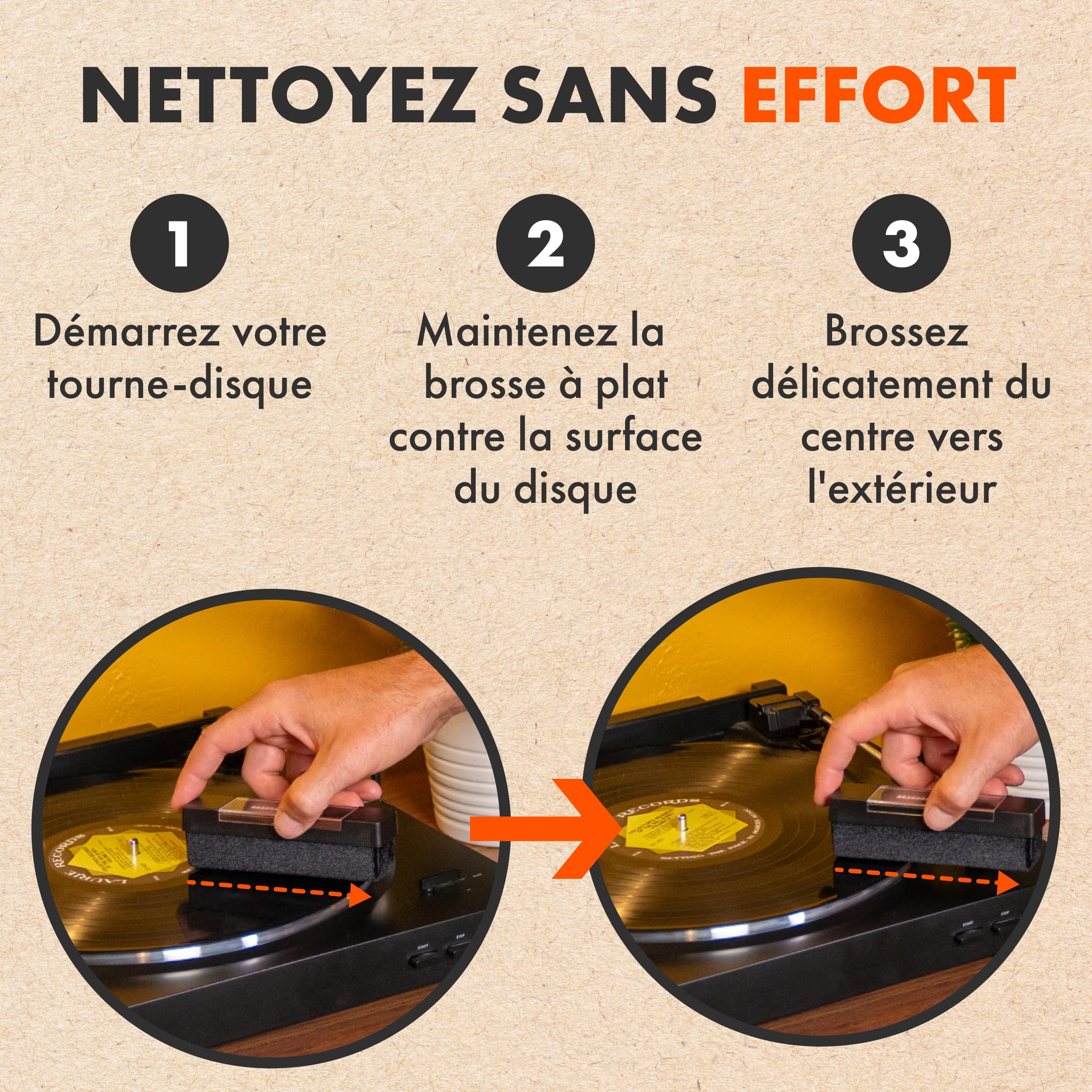 Brosse Vinyl | Spincare Nettoyeur Vinyle en Velours pour LP avec Couvercle Anti-Poussière Protecteur | Entretien des Albums | Nettoyage Vinyle Poussière & Saletés
