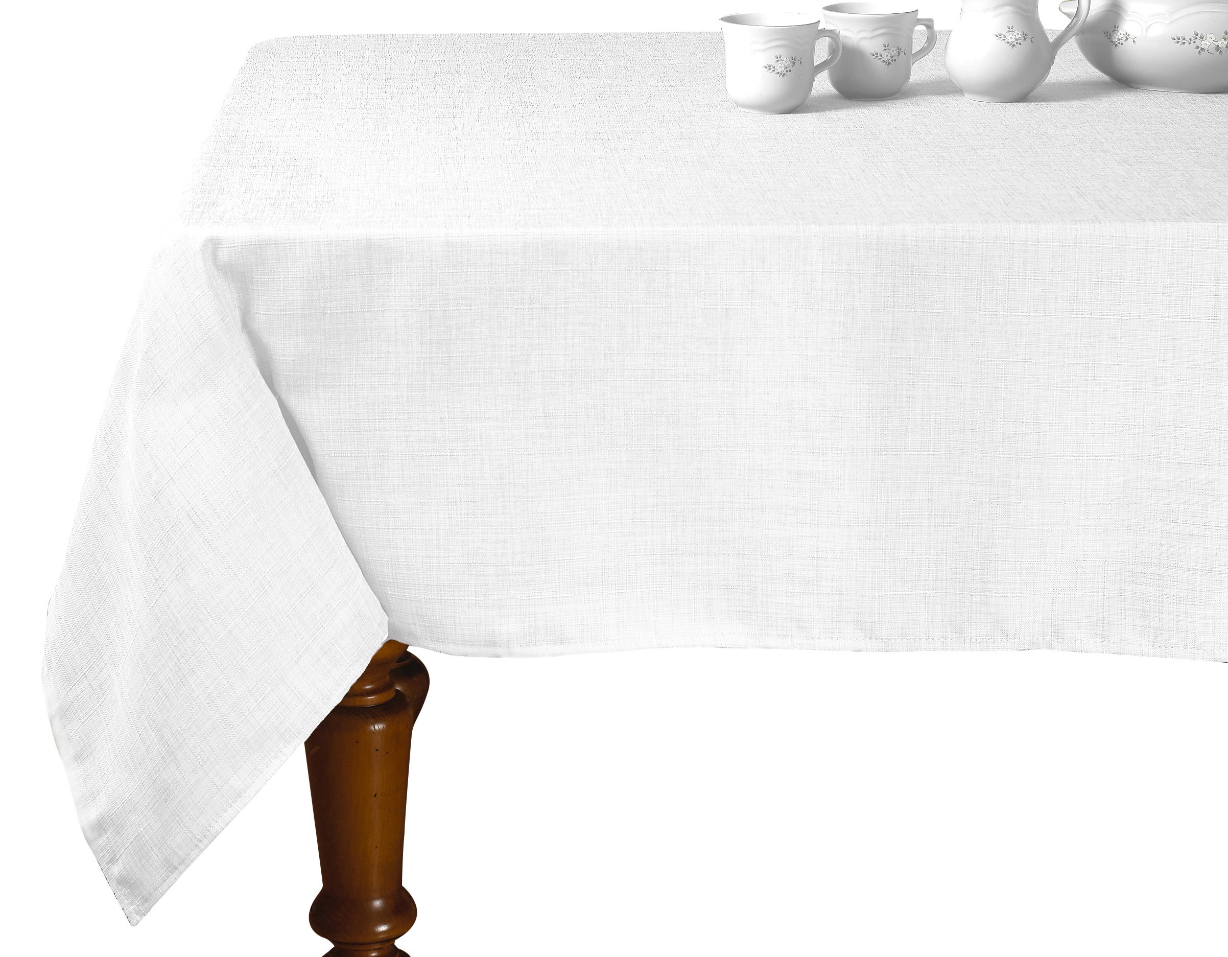 Violet LinenEuropean Solid Faux Linen Pattern, Polyester, Water Repellent, Spillproof, Wrinkle Free Anti-Shrink Soft Fabric, White, 54 Inch by 72 Inch, Seats 4 to 6 People, Rectangle Tablecloths