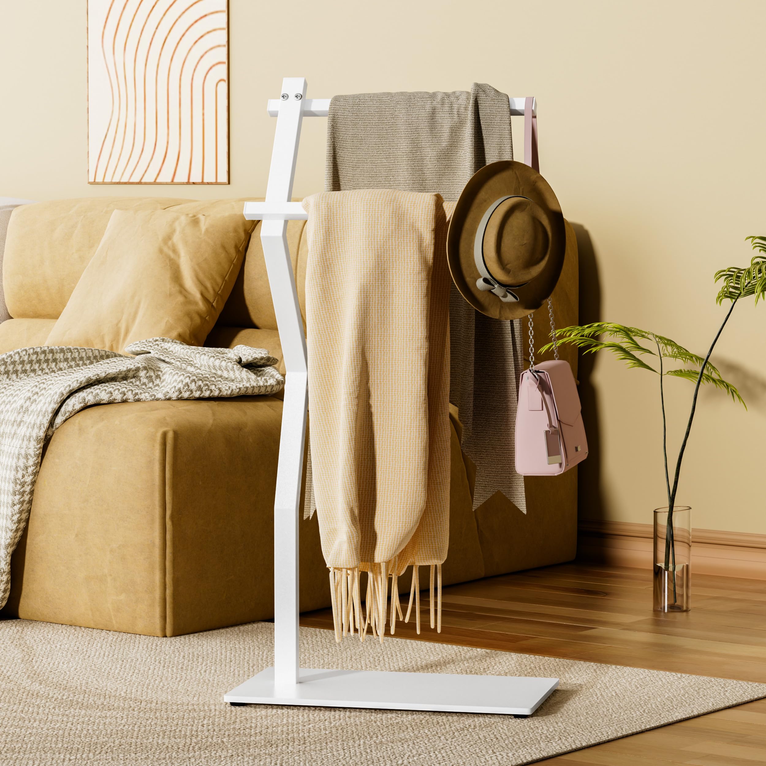 OUTBROS Porte-Serviettes Salle De Bain,Porte-Serviettes Autoportant sur Pied,Convient pour Les Chambres De Salle De Bains,avec Deux Niveaux De Balustrades,40x20x84cm,Blanc,EYJ107W