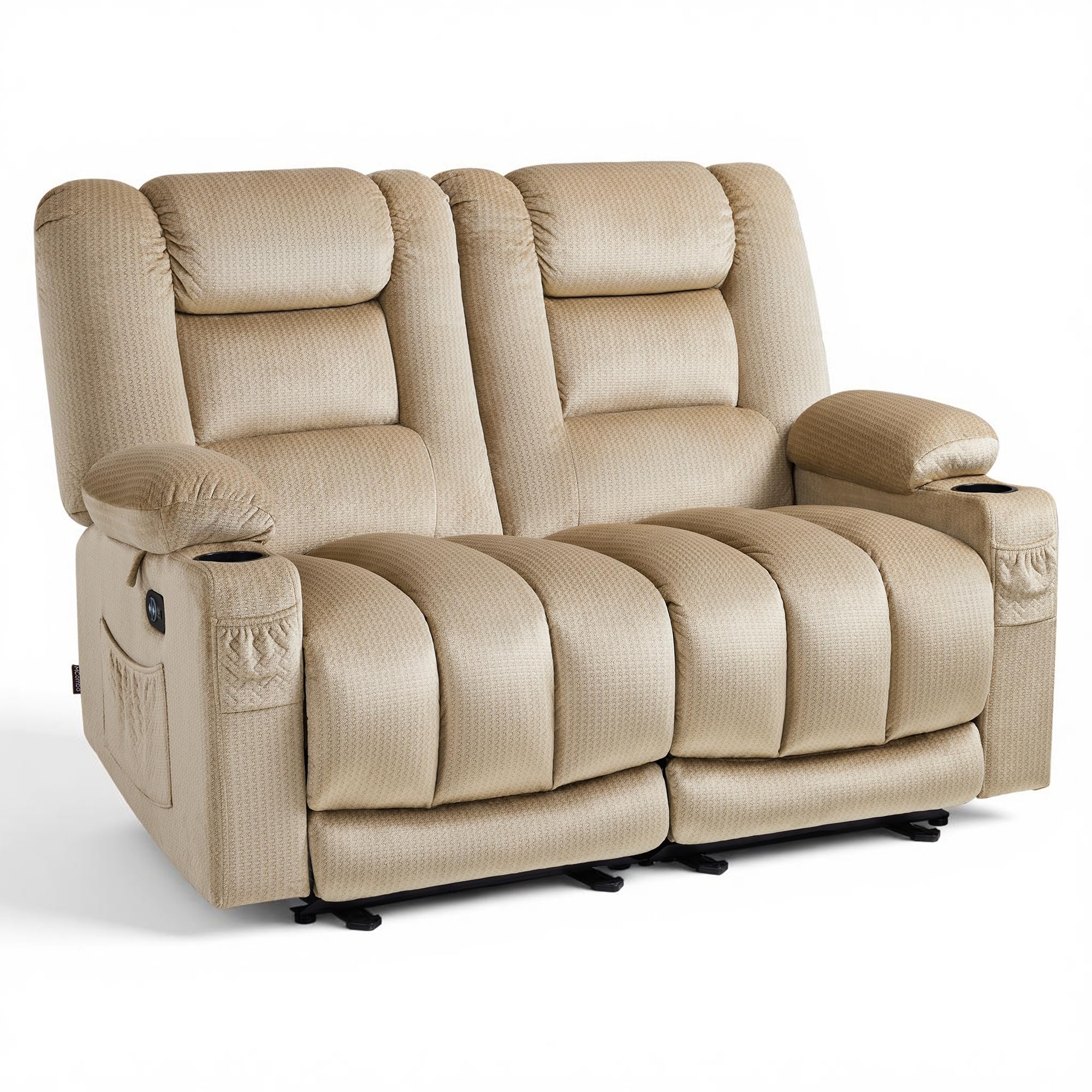 MCombo 55.9" Zero Gravity Power Loveseat Recliner with Heat and Vibration Massage, Reclining Loveseat Sofa with USB Ports, Cup Holders for Living Room, Fabric PR648SET (Beige)