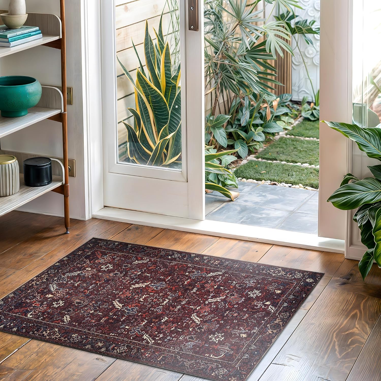 Bloom Rugs Washable Non-Slip 2' x 3' Rug - Burgundy Traditional Bordered Area Rug for Living Room, Bedroom, Dining Room, and Kitchen - Exact Size: 2' x 3'