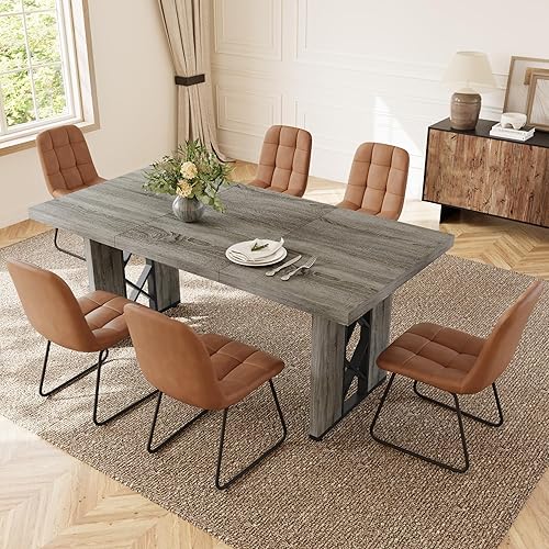 Miniatura 11 de Juego de mesa de comedor de 7 piezas para 6-8 personas, mesa de cocina MDF de 70.8 pulgadas con 6 sillas tapizadas, ahorro de espacio para comedor,