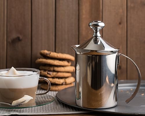 Miniatura 3 de Espumador de leche de acero inoxidable para mano, 14 onzas, Bellemain Capacidad