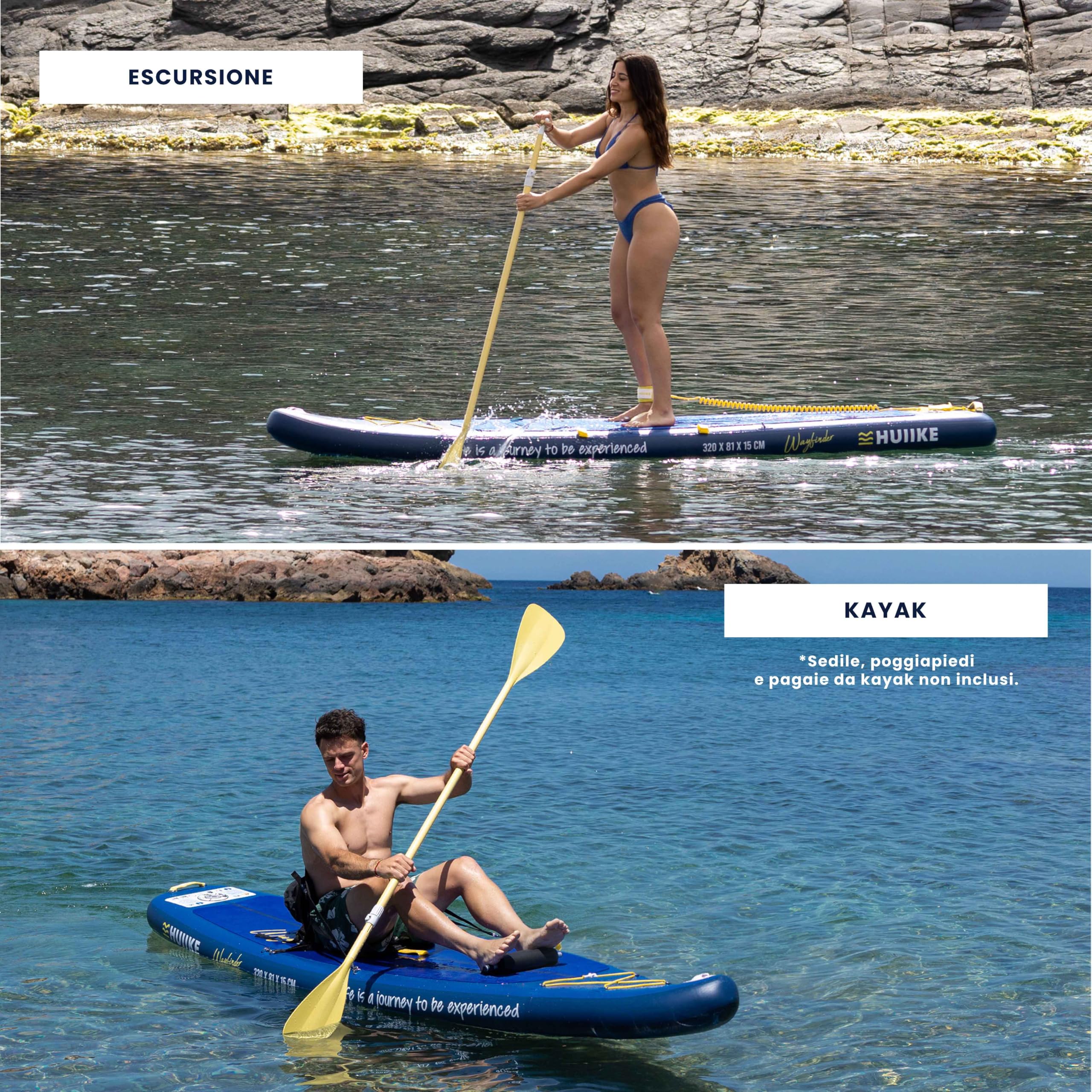 HUIIKE Tavola Sup Gonfiabile Adulti Touring con Accessori Inclusi, Pagaia, Pinna, Leash, Pompa e Zaino. Stand Up Paddle Board di Grande Stabilità e Resistenza. Convertibile in Kayak