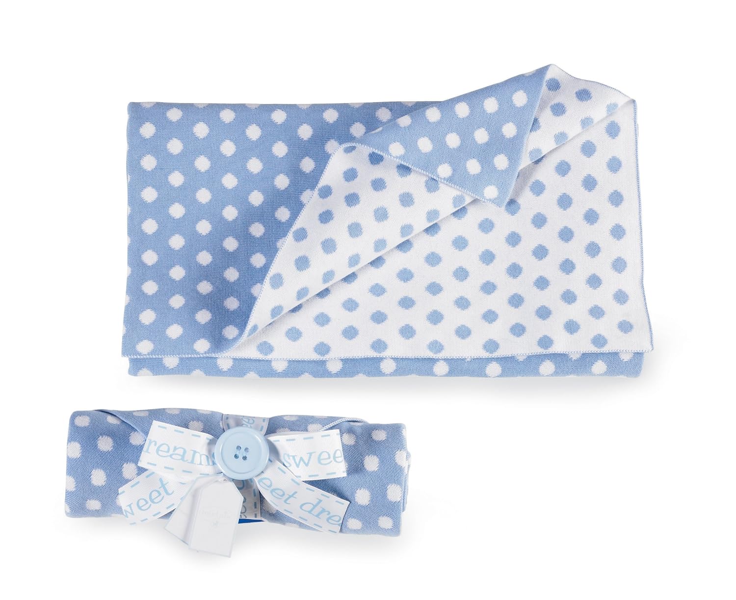 Mud Pie Baby 100-Percent Cotton Knit Polka Dot Blanket, Blue/White