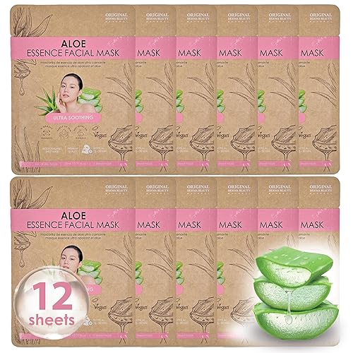 Paquete de 12 máscaras faciales veganas para el cuidado de la piel, coco, aloe, vitaminas, pepino, máscara facial coreana para el cuidado de la piel