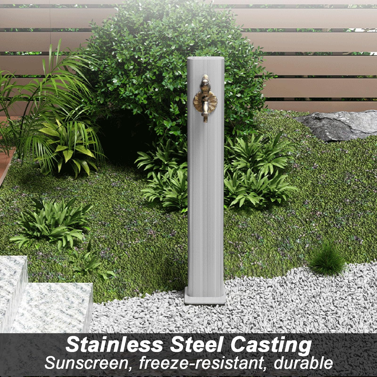 Acier Inoxydable 304 Colonne Jardin, Colonne Robinet Exterieur, avec Robinet en Laiton et Tuyau Extensible pour Jardin, Villa