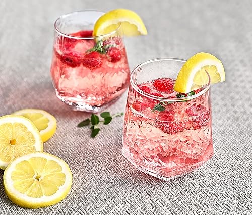 Miniatura 2 de Vasos de diamante Juego de 6 copas de vino sin tallo Diseño geométrico inclinado Vasos de whisky rodantes Copa de vino con forma de diamantes