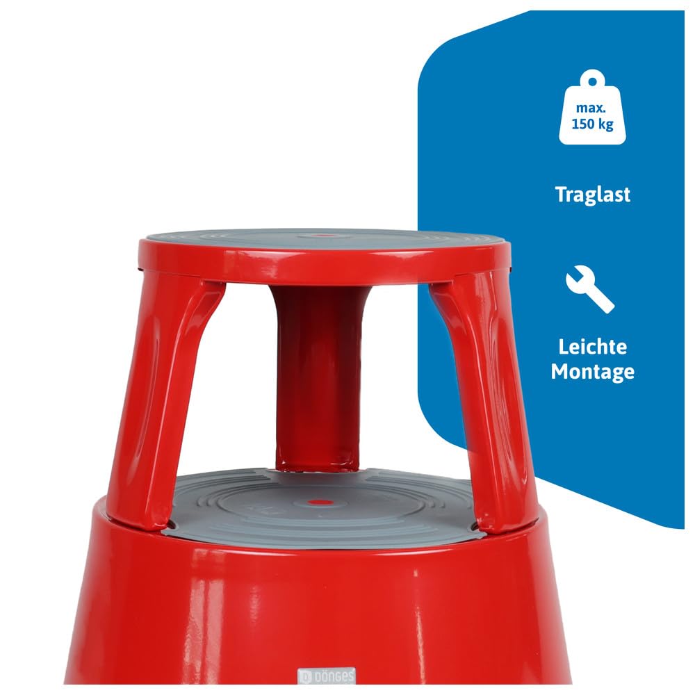 Dönges Tabouret à roulettes, en métal, capacité de charge jusqu'à 150 kg, certifié TÜV & GS pour bureau, commerce et maison, pied d'éléphant, rouge