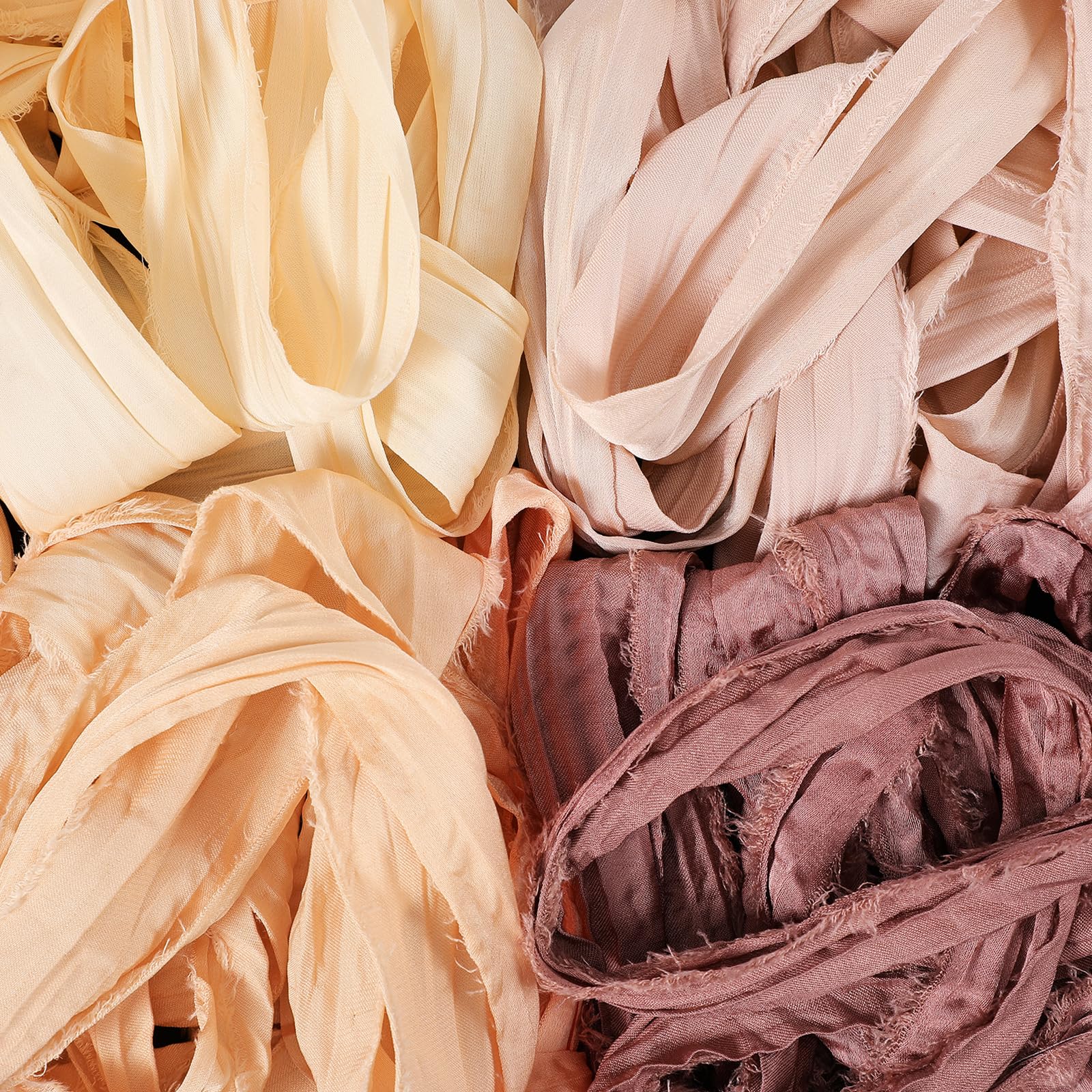 Mindsoft Seidenbänder, handgefertigt, ausgefranst, Chiffonband, 3,8 cm, mit Holzspule, handgefertigt, Shabby-Fransen, Bastelband für Geschenkverpackungen, Babyparty, Hochzeit, Brautsträuße
